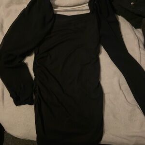 black formal puffy sleeve bodycon dress